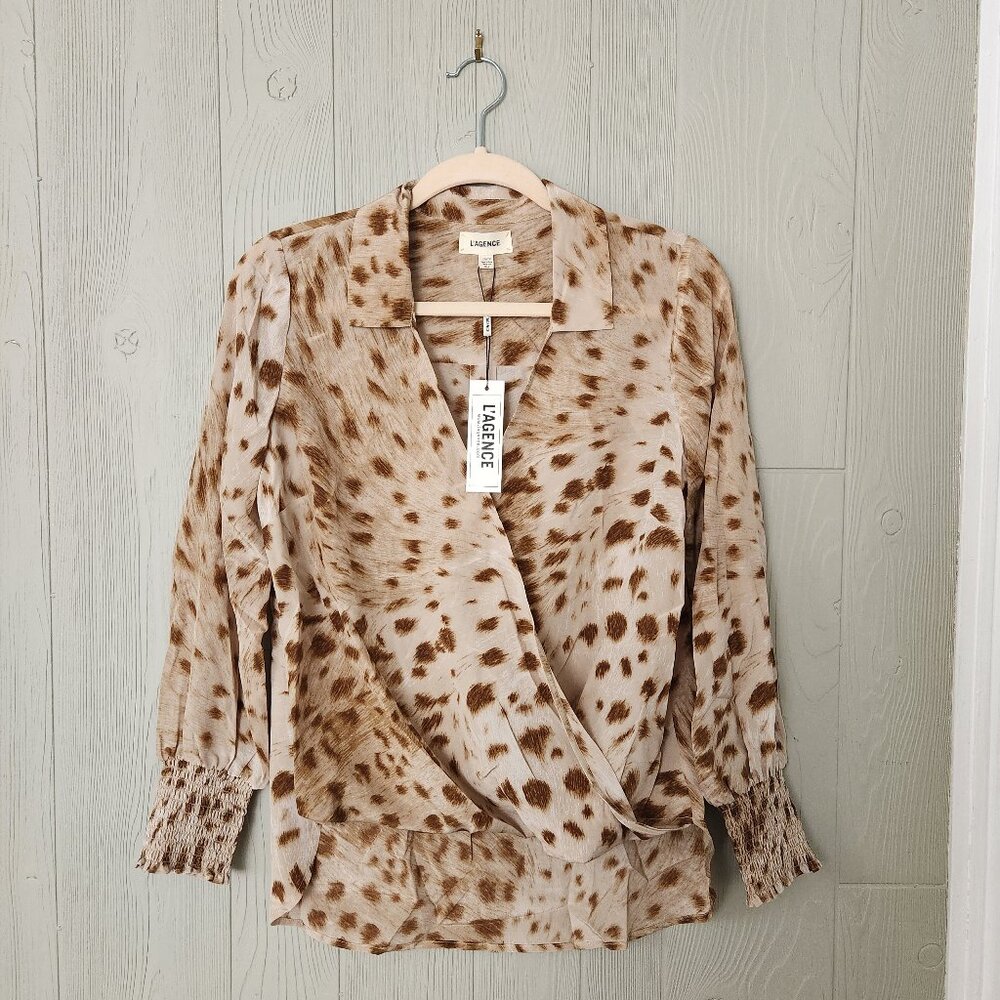 L'AGENCE Kyla w/Collar Smock Long Sleeve Women Blouse in Cacao, XS, NWT